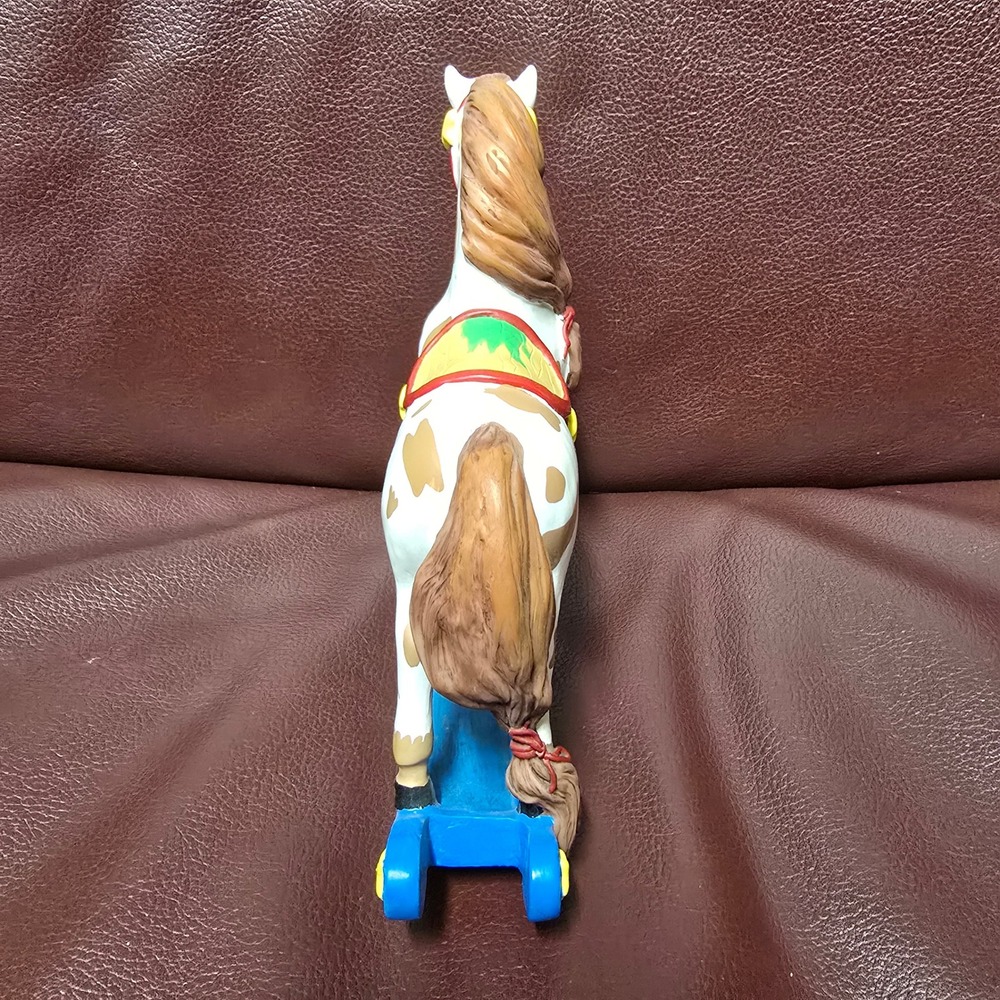 Vintage Rocking Horse Figurine Merry Christmas Blue Base Star Saddle Decor - Picture 2 of 6